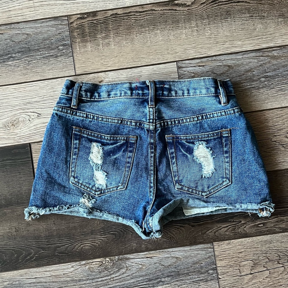 Distressed Denim Button Up Cutoff Shorts - Picture 3 of 4